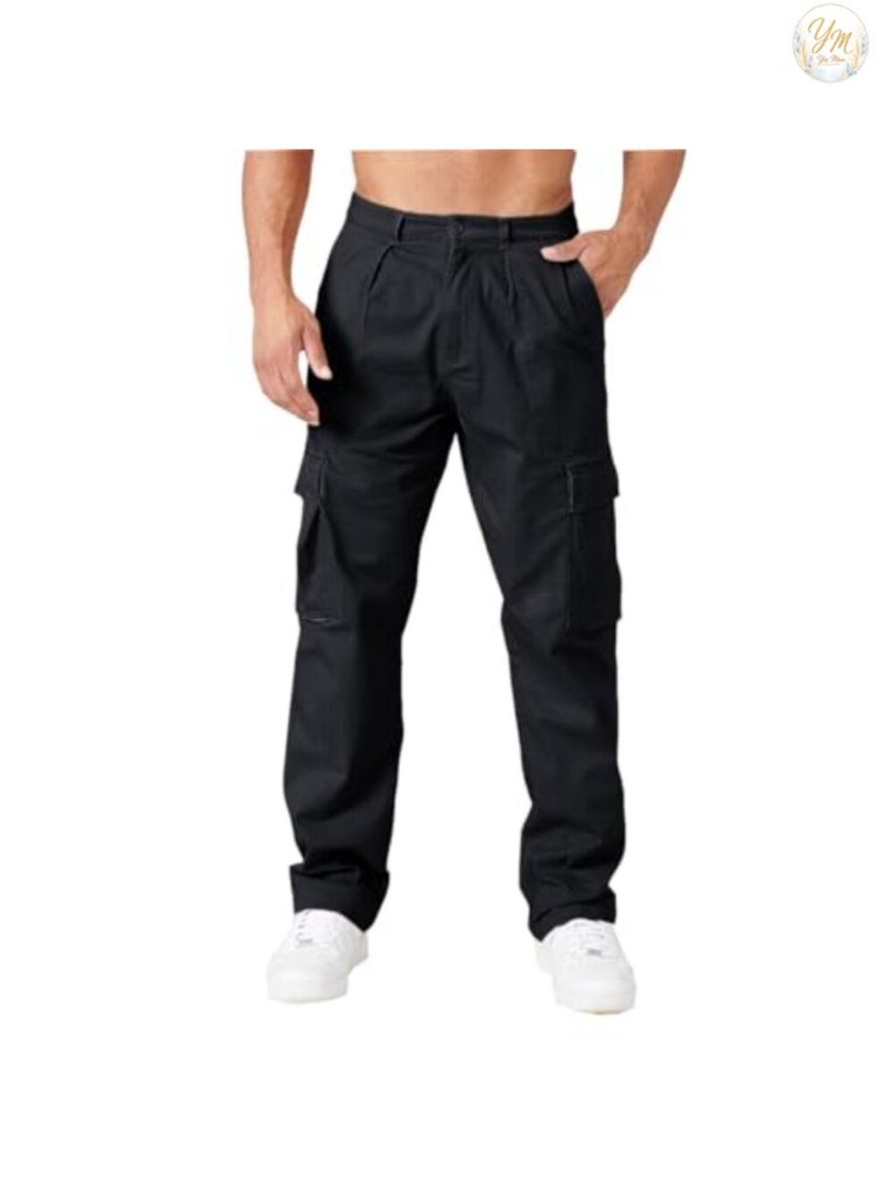 Mens Cargo Pants Elastic Waist Cotton Spandex Work Casual
